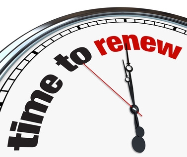 An ornate clock with the words Time to Renew on its face